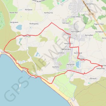 Itinéraire ERDEVEN (la cote) dit Meunier, distance, dénivelé, altitude, carte, profil, trace GPS