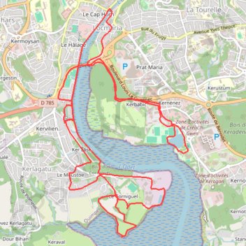 Itinéraire Le Corniguel - Quimper, distance, dénivelé, altitude, carte, profil, trace GPS