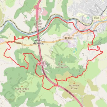 Itinéraire Autour du Viaduc de MILLAU, distance, dénivelé, altitude, carte, profil, trace GPS