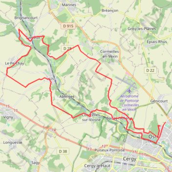 Itinéraire Pontoise-Etang de Vallière., distance, dénivelé, altitude, carte, profil, trace GPS