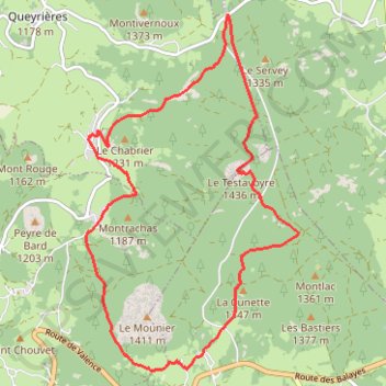 Itinéraire Le Tour du Meygal Le Testavoyre, distance, dénivelé, altitude, carte, profil, trace GPS