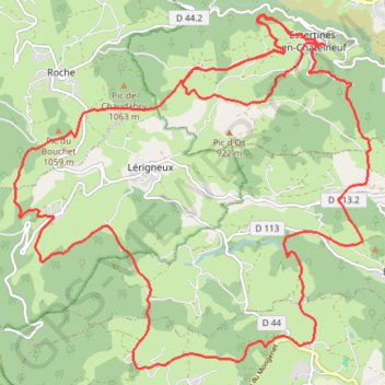 Itinéraire Essertines en Chatelneuf Marche des Ollagnes, distance, dénivelé, altitude, carte, profil, trace GPS