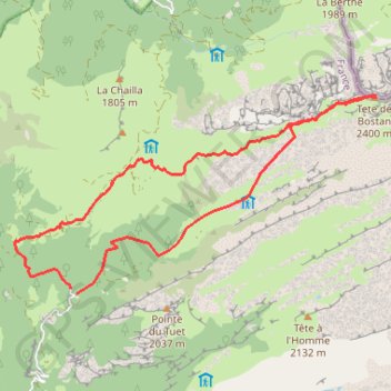 Itinéraire Tête de Bossetan / Bostan, distance, dénivelé, altitude, carte, profil, trace GPS