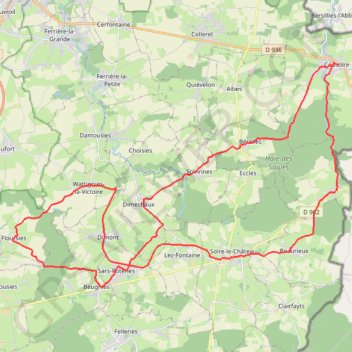 Itinéraire Moulins et kiosques en Fagne de Solre - Coulsore, distance, dénivelé, altitude, carte, profil, trace GPS