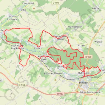 Itinéraire Forêt Hesdin 52km 1100D+, distance, dénivelé, altitude, carte, profil, trace GPS