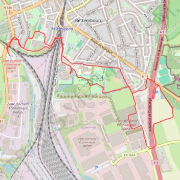 Itinéraire Boucle à Bettembourg, distance, dénivelé, altitude, carte, profil, trace GPS