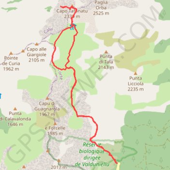 Itinéraire Fer à cheval - Paglia Orba, distance, dénivelé, altitude, carte, profil, trace GPS