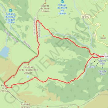 Itinéraire Pic du Lion par la crête, distance, dénivelé, altitude, carte, profil, trace GPS