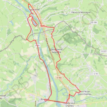 Itinéraire La Loire, des bocages du Brionnais à la plaine du Forez, Boucle par le pont d'Iguerande et le pont de Briennon, distance, dénivelé, altitude, carte, profil, trace GPS