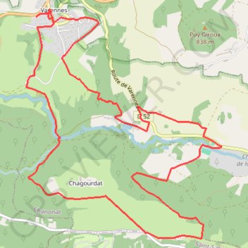 Itinéraire Varennes - Étang - Chagourdat - Varennes, distance, dénivelé, altitude, carte, profil, trace GPS