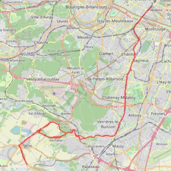 Itinéraire Saclay par Coulée Verte, distance, dénivelé, altitude, carte, profil, trace GPS
