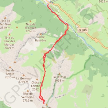 Itinéraire Tête de Fer en partant de Larches, distance, dénivelé, altitude, carte, profil, trace GPS