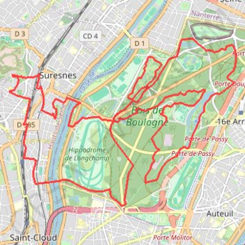 Itinéraire Randonnée au Bois de Boulogne, distance, dénivelé, altitude, carte, profil, trace GPS