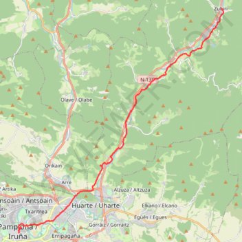 Itinéraire Zubiri - Pampelune, distance, dénivelé, altitude, carte, profil, trace GPS