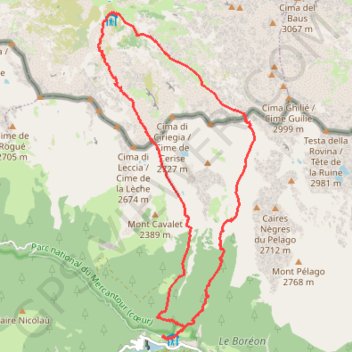 Itinéraire Ski - Tour de la Cime du Mercantour, distance, dénivelé, altitude, carte, profil, trace GPS