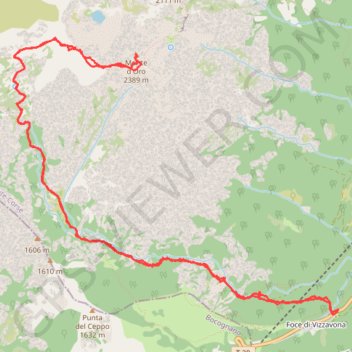 Itinéraire Monte d'Oro, distance, dénivelé, altitude, carte, profil, trace GPS