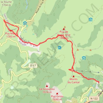 Itinéraire Font de cère - puy.mary, distance, dénivelé, altitude, carte, profil, trace GPS