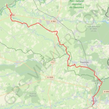Itinéraire FDc foret de Mormal - Hirson, distance, dénivelé, altitude, carte, profil, trace GPS