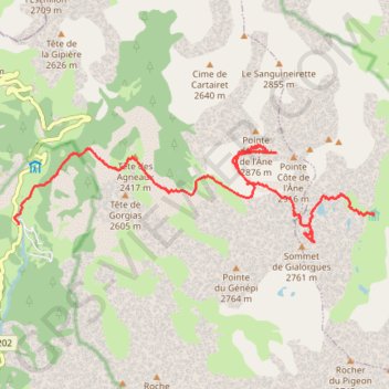 Itinéraire Ski de Rando - Refuge de Gialorgues - Pointe Côte de l'Ane - Estenc, distance, dénivelé, altitude, carte, profil, trace GPS