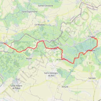 Itinéraire Damvix-Coulon, distance, dénivelé, altitude, carte, profil, trace GPS