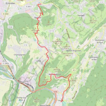 Itinéraire Eybens -Vizille par Montchabout, distance, dénivelé, altitude, carte, profil, trace GPS