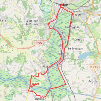 Itinéraire BV Redon Sud, distance, dénivelé, altitude, carte, profil, trace GPS
