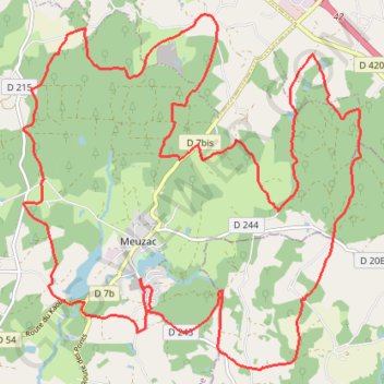 Itinéraire Meuzac Caux Haute Faye VTT, distance, dénivelé, altitude, carte, profil, trace GPS