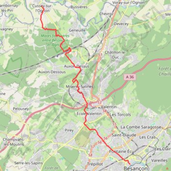 Itinéraire vff43-da-cussey-sur-lognon-besancon-pont-battant, distance, dénivelé, altitude, carte, profil, trace GPS