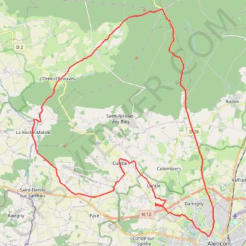 Itinéraire Alençon, Médavy, Fontenai les Louvets, Livaie, La Roche Mabile, Cuissai, distance, dénivelé, altitude, carte, profil, trace GPS