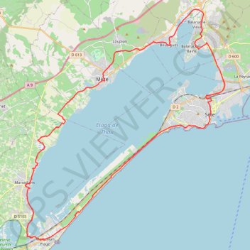 Itinéraire BOUCLE CYCLO N°25 - LE TOUR DE L’ÉTANG DE THAU, distance, dénivelé, altitude, carte, profil, trace GPS