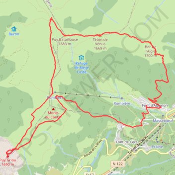 Itinéraire Randonnée dans les monts du Cantal (le Griou), distance, dénivelé, altitude, carte, profil, trace GPS