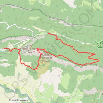 Itinéraire Saou - Petit Pommerolle - Grand Pommerolle, distance, dénivelé, altitude, carte, profil, trace GPS