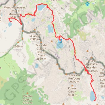 Itinéraire Lac de Terre Rouge - Refuge Questa - Lac Nègre, distance, dénivelé, altitude, carte, profil, trace GPS