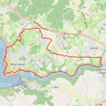 Itinéraire Lannion - Beg Hent, cale de Pors Nevez, distance, dénivelé, altitude, carte, profil, trace GPS