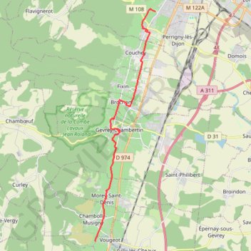 Itinéraire La voie des vignes : Vougeot à Marsannay-la-Côte, distance, dénivelé, altitude, carte, profil, trace GPS