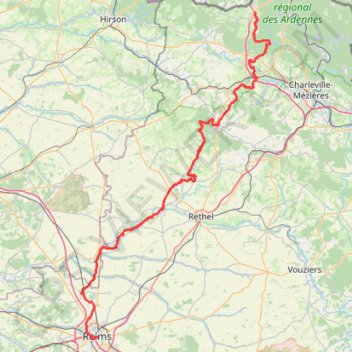Itinéraire Des Ardennes à Reims, distance, dénivelé, altitude, carte, profil, trace GPS
