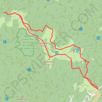 Itinéraire Col de Hundsruck, Belacker, col de Rimbach, Rossberg, distance, dénivelé, altitude, carte, profil, trace GPS