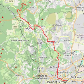 Itinéraire Clermont-Ferrand / Volvic, distance, dénivelé, altitude, carte, profil, trace GPS