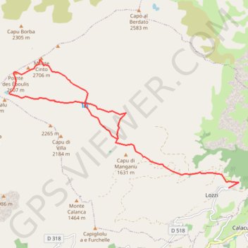 Itinéraire Monte Cinto Sud, distance, dénivelé, altitude, carte, profil, trace GPS
