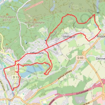 Itinéraire Belfort : circuit à l'étang des Forges et dans le bois de Vétrigne, distance, dénivelé, altitude, carte, profil, trace GPS