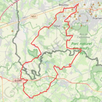 Itinéraire Reperae eneo grand hornu 68kms, distance, dénivelé, altitude, carte, profil, trace GPS