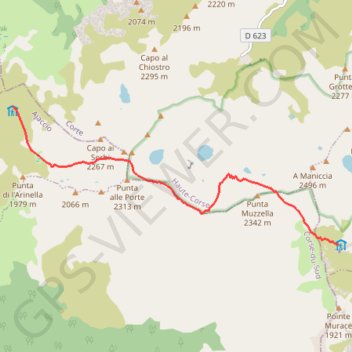 Itinéraire GR20 Petra Piana-Manganu, distance, dénivelé, altitude, carte, profil, trace GPS
