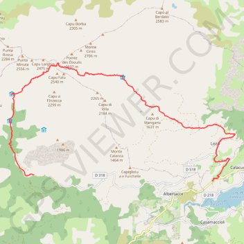 Itinéraire Calasima - Calcuccia, distance, dénivelé, altitude, carte, profil, trace GPS