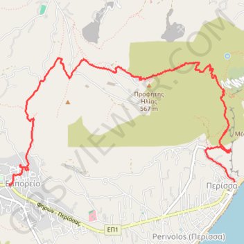 Itinéraire Profitis Ilias de Santorin, distance, dénivelé, altitude, carte, profil, trace GPS