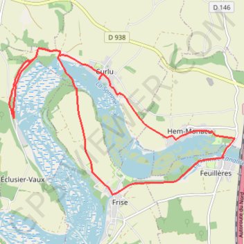 Itinéraire Péronne, marais, distance, dénivelé, altitude, carte, profil, trace GPS