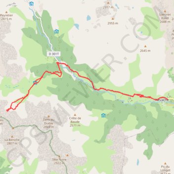 Itinéraire Nevache-Sommet Chatelard, distance, dénivelé, altitude, carte, profil, trace GPS