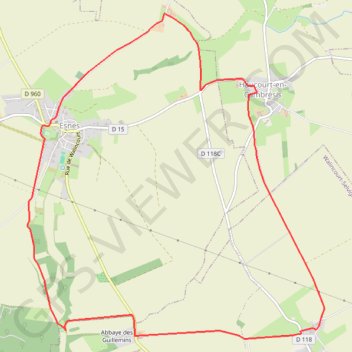 Itinéraire Du château d'Esnes à l'abbaye des Guillemins - Esnes, distance, dénivelé, altitude, carte, profil, trace GPS