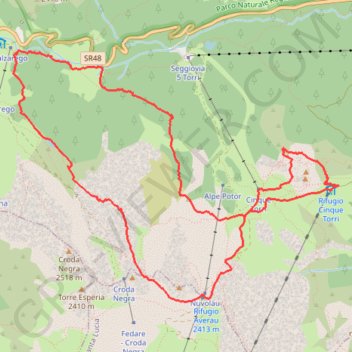 Itinéraire Tour des Cinque Torri par le Lac des Limides, distance, dénivelé, altitude, carte, profil, trace GPS