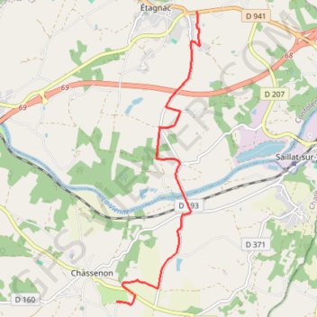 Itinéraire T05.0-Chassenon à Etagnac, distance, dénivelé, altitude, carte, profil, trace GPS
