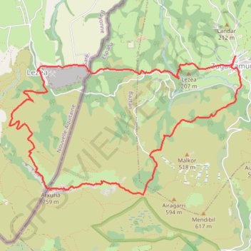 Itinéraire L'Atxuria, distance, dénivelé, altitude, carte, profil, trace GPS